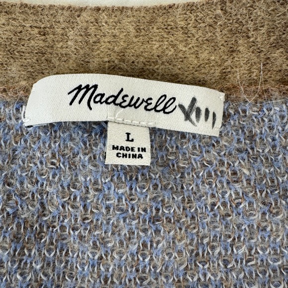 Madewell Alpaca Blend V-Neck Cardigan Plaid Warm Camel Brown Blue NT594 L - Picture 4 of 16